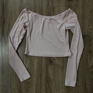 Garage Light Pink Off-Shoulder Long Sleeve Top